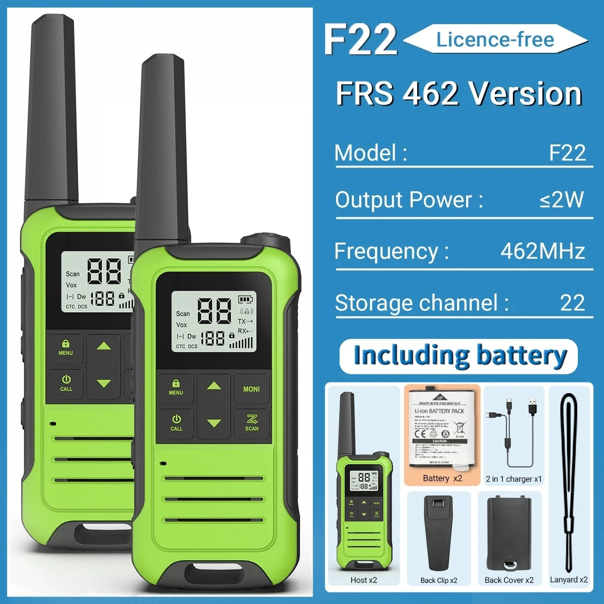 2pcs Baofeng F22 Mini Walkie Talkie PMR FRS Long Range Rechargable Portable Kids Two Way Radio Type-C Charger for Camping Trip