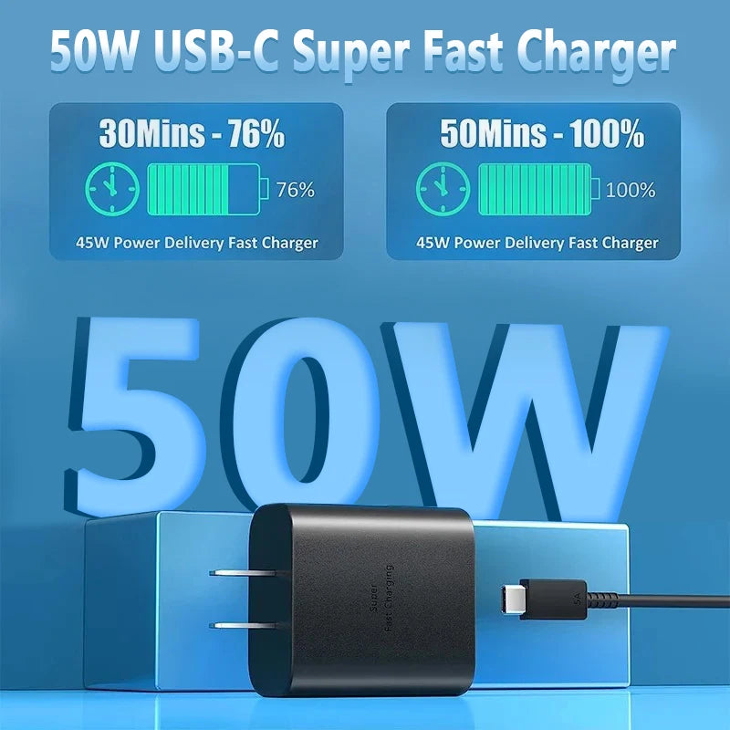 50W USB PD Charger Super Fast Charger Cable Type C Cable Fast Charging For Samsung Galaxy S23 S22 Ultra Note 10+ 5G Wall Adapter