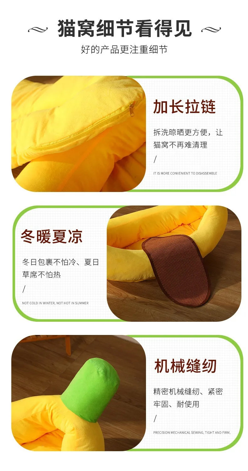 Creative Banana Bed, Cat Bed, Boat-shaped Dog Bed Pad, Detachable and Washable, Warm Pet Bed for All Four Seasons