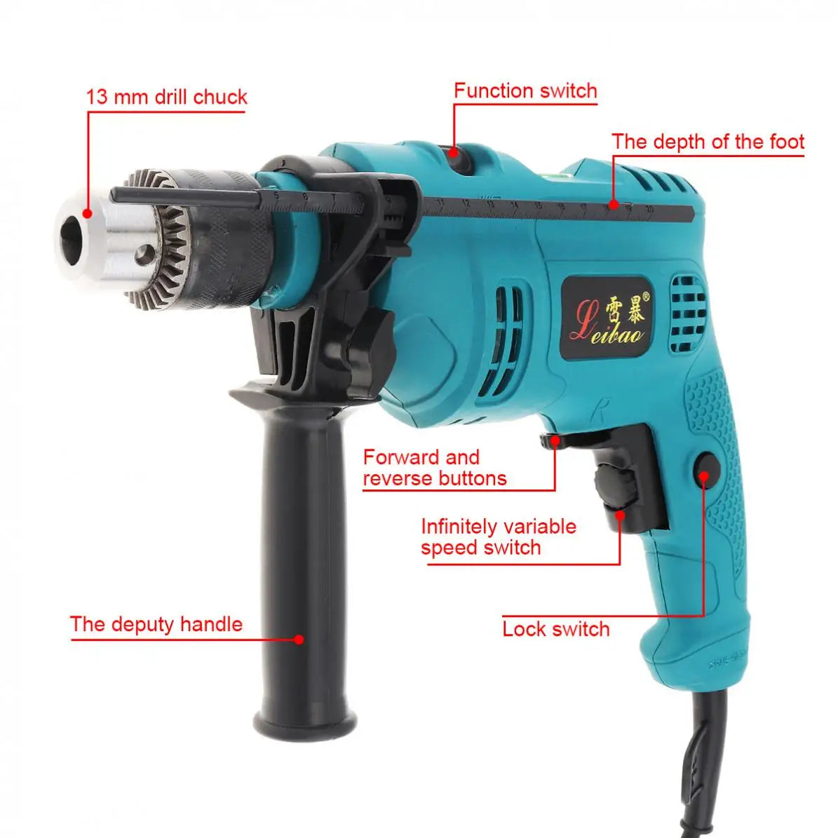 220V 3000RPM Handheld Electric Pistol Drill Power Tools with Variable Speed Switch and 13mm Drill Chuck for Punching / Polishing