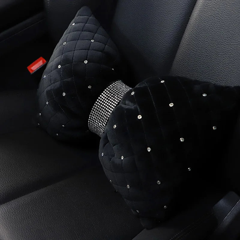 1PC Quality Diamond Bowknot Car Neck Pillow Rhinestone Auto Headrest Seat Support Waist Pillows Crystal Car Interior Accessories