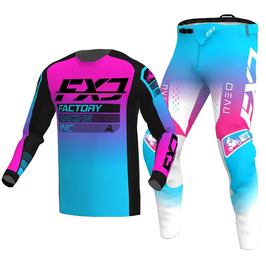Motorcycle racing suit cross Mens Women'sMotocross Jersey Pant Kits Enduro MX MTB Off-road green red black pink yellow blue