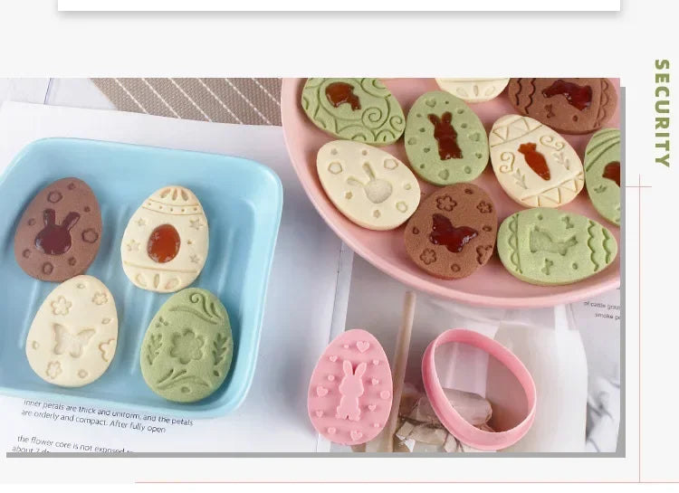 8/9Pcs DIY Easter Sauce Sandwich Biscuit Mold Cartoon Bunny Egg Cookie Cutters 3D Baking Cookie Mold Stamp Cake Decorating Tools
