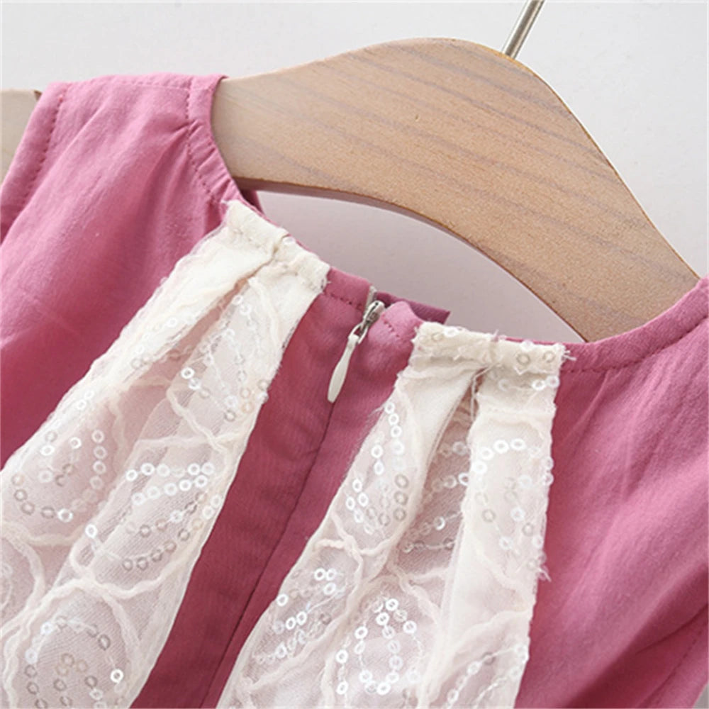 New Girls' Dress Summer Baby Girl Back Sequin Rabbit Ear Tail Solid Color Sleeveless Princess Dress