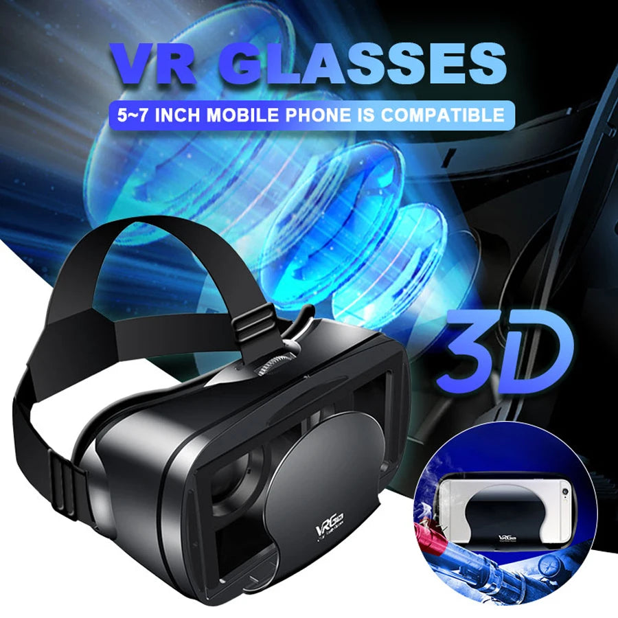 3D VR Headset Smart Virtual Reality Glasses 7 Inches Helmet for Smartphones Phone Android iPhone Lens with Controller Binoculars