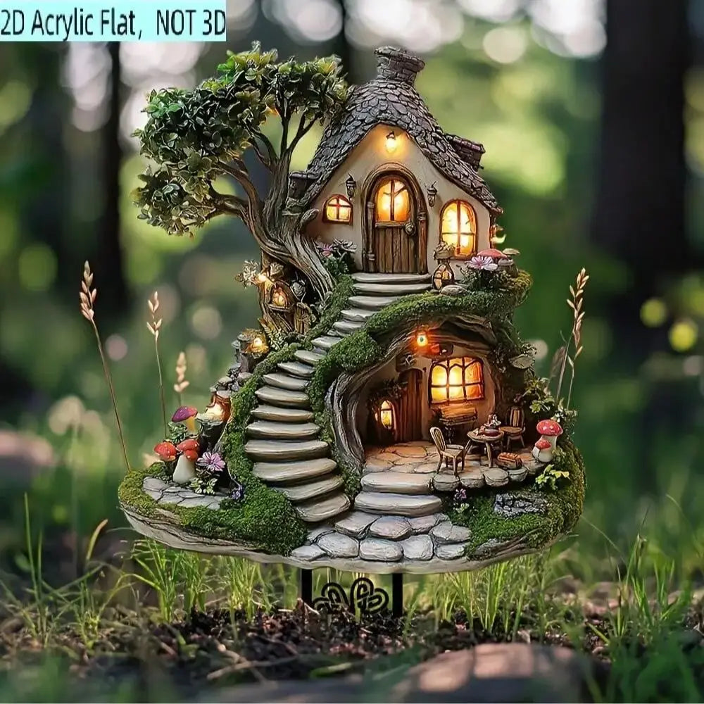 1PCS Whimsical Treehouse Outdoor Decoration Small Statue Potted Plant Decoration Flower Bed Courtyard Decoration Lawn Decoration