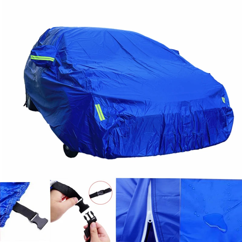 Blue Car Cover Full Exterior Universal SUV/Sedan Full Outdoor Waterproof Sun Rain Snow Protection UV Car Zipper Design