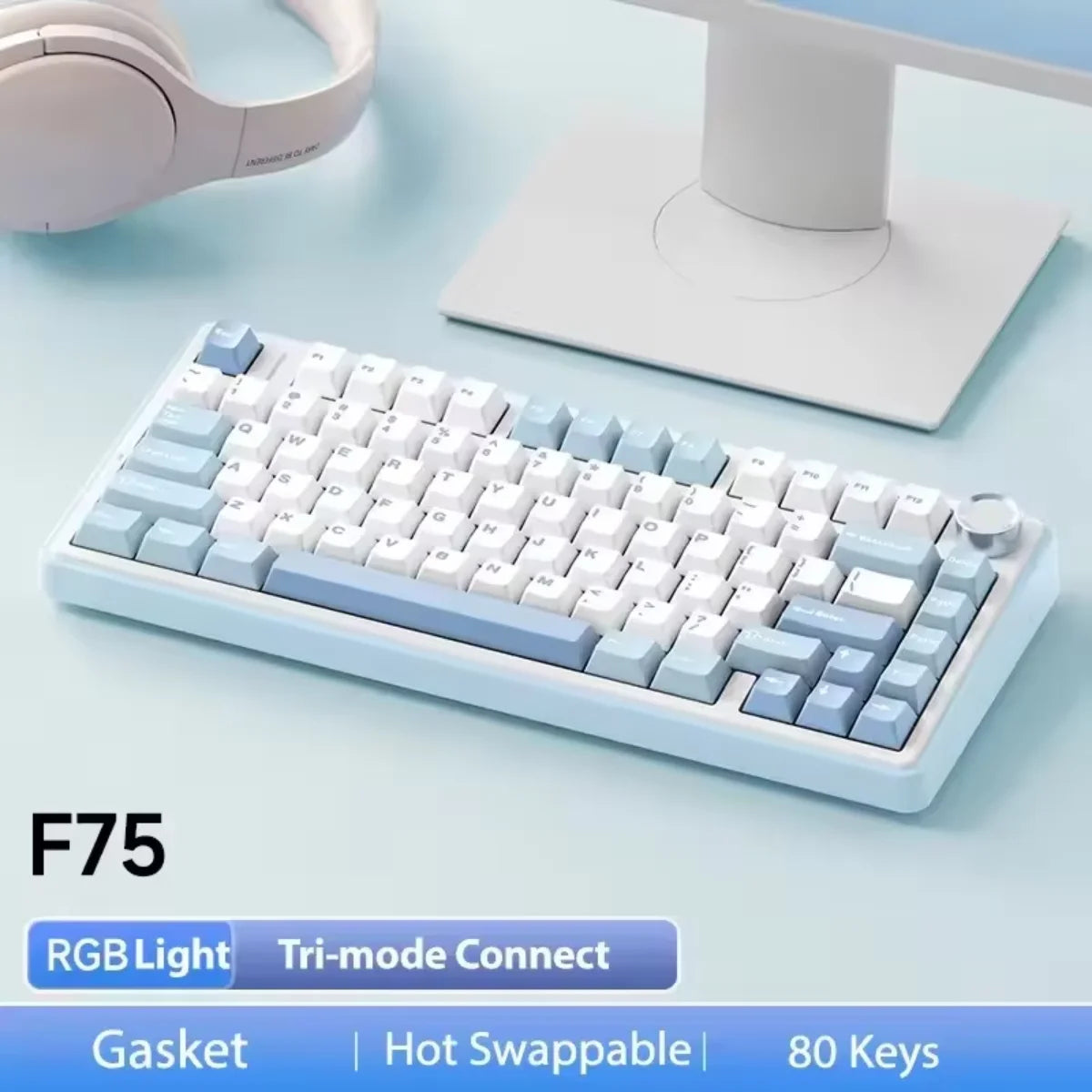 AULA F75 Mechanical Keyboard Wired/2.4G Wireless/Bluetooth RGB PBT 75% Layout OEM Profile Gasket Customized Pc Gaming Keyboard