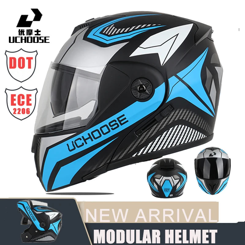 New Modular Motorcycle helmet full face racing with Double sun visor Women man flip up helmet Double lens DOT