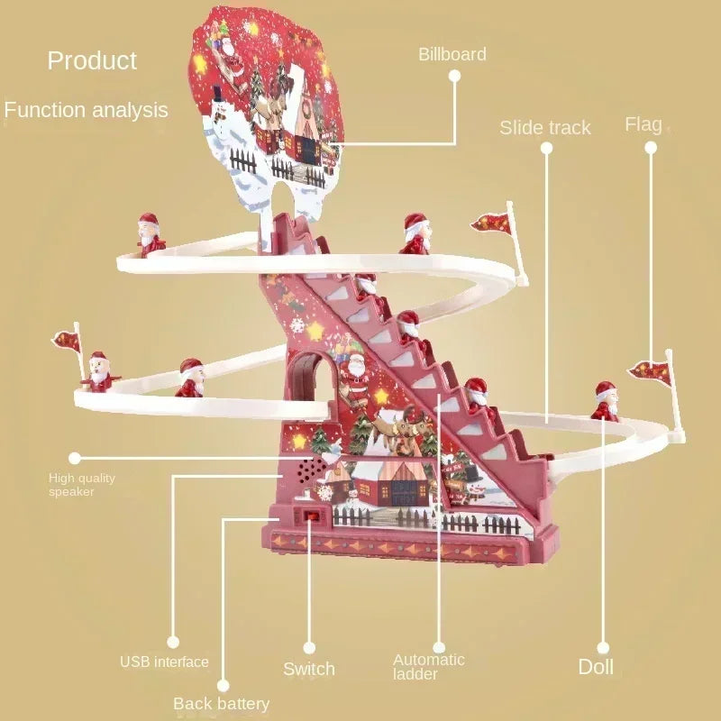 Santa Claus Climbing Stairs Electric Track Early Education Light Music Christmas Gift Kids Electronic Toys Track Game Set