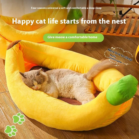 Creative Banana Bed, Cat Bed, Boat-shaped Dog Bed Pad, Detachable and Washable, Warm Pet Bed for All Four Seasons