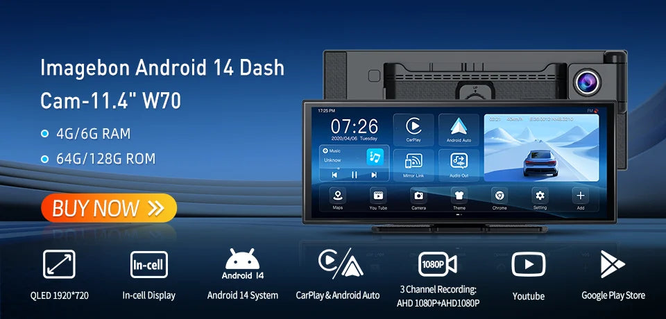 Imagebon 10.26 Inch Android 13 8 Core Rearview Mirror Camera CarPlay & Android Auto Dash Cam 5G WiFi Bluetooth GPS Navigation