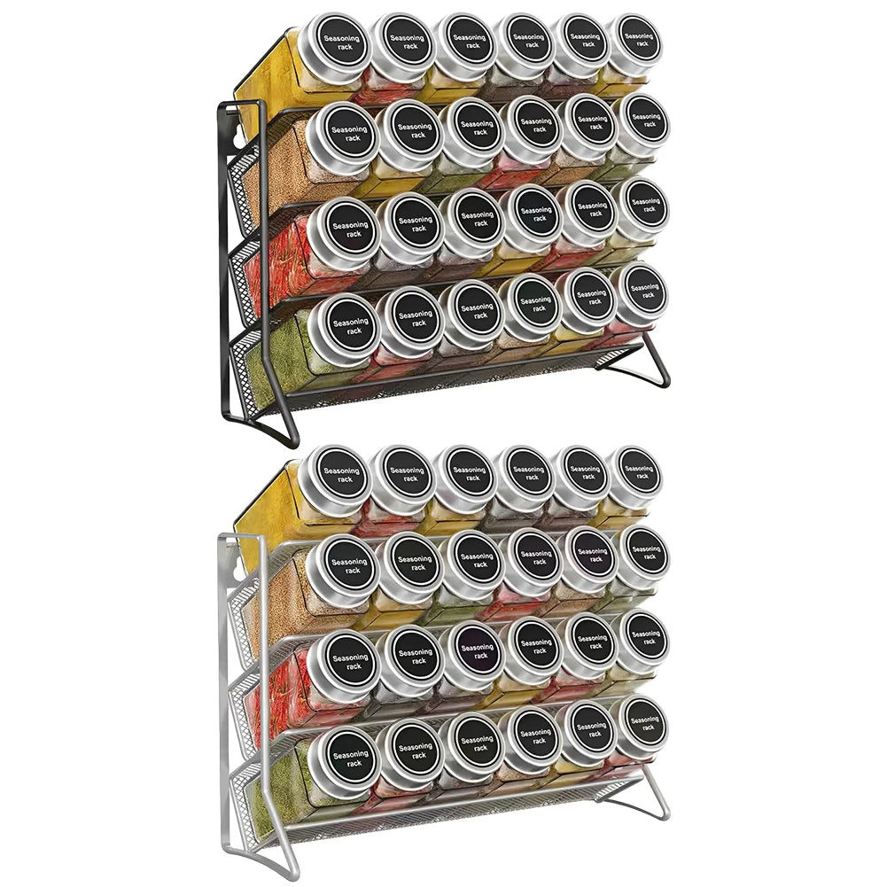 4 Tier Cupboard Storage Shelf Carbon Steel Spice Seasoning Jar Organizer Wall Mount Kitchen Spice Rack Non-Slip Pantry Organizer