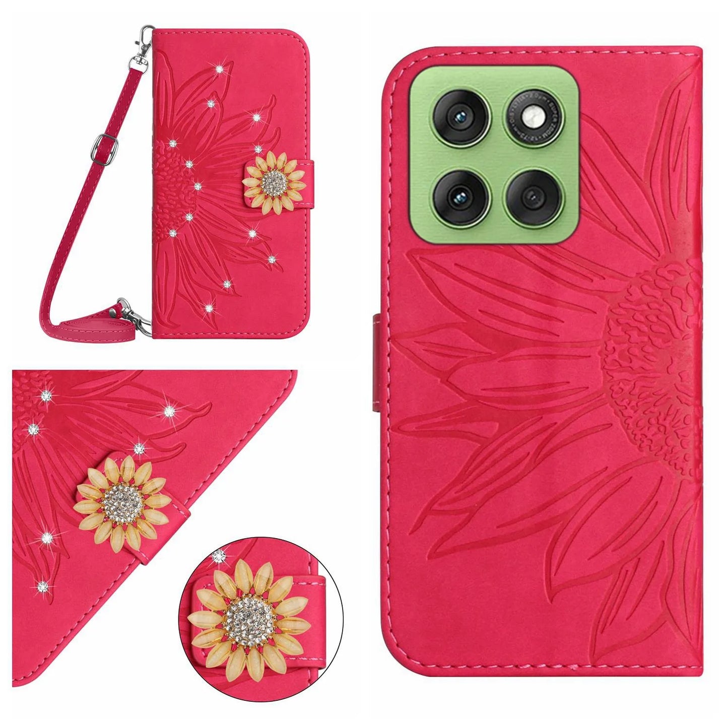 Sunflower Crossbody Wallet Book Case For VIVO V60 V50 V40 V27 V25 V23 V21 V20 T2 T1 Leather Lanyard 3 Cards Anti Drop Flip Cover
