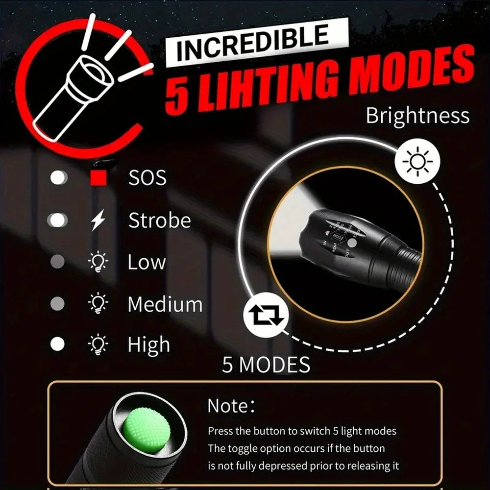 AAA Battery Powered High Power LED Flashlights Self Denfense Tactical Torch Aluminum Alloy Waterproof Zoom Outdoor With 5 Modes