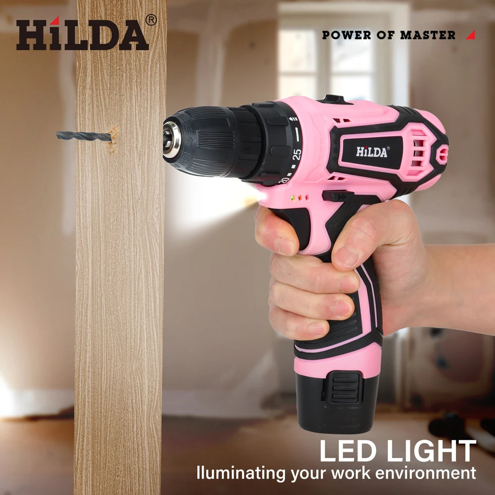 HILDA Electric Drill 12V Cordless Drill Electric Screwdriver Mini Wireless Power Driver DC Lithium-Ion Battery