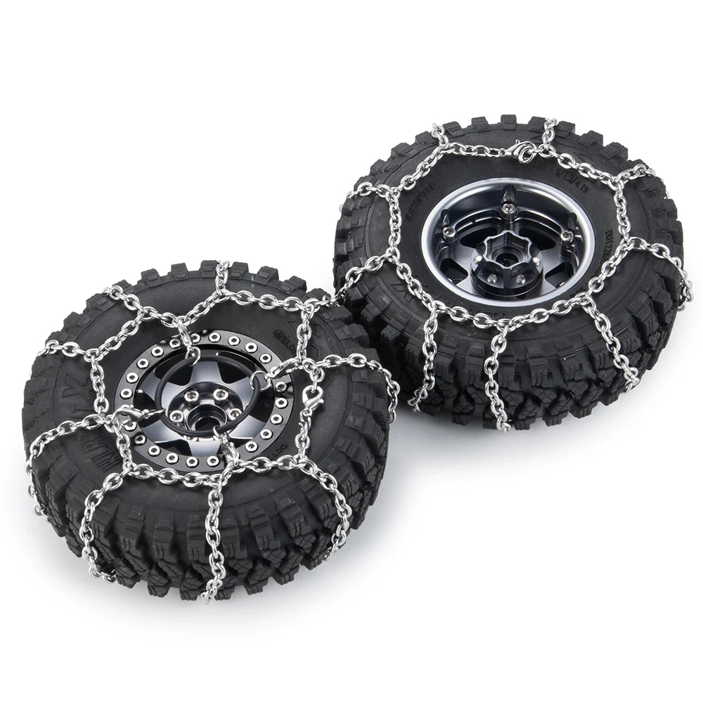 MIBIDAO 2/4pcs Metal Wheel Tires Snow Chain Anti Skid Safety Snow Chain for 1/10 RC Rock Crawler TRX4 TRX6 Axial SCX10 90046 D90