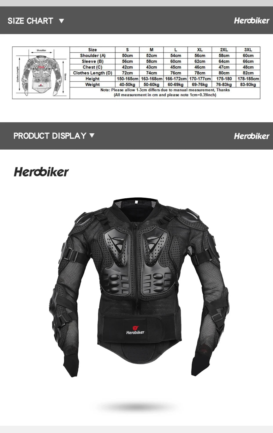 HEROBIKER Motocross Jacket Men Body Armor Motorcycle Armor Bicycle Racing Jacket Riding Motorbike Moto Protection S-5XL