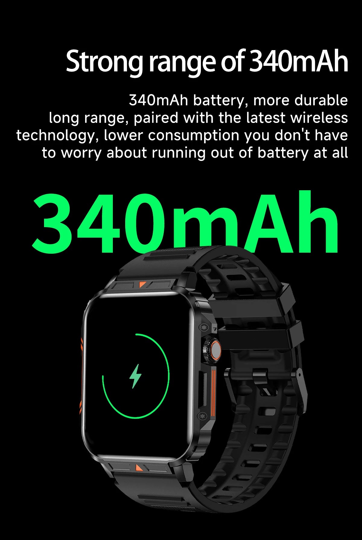 Smartwatch 1.95'' IPS Screen Health Monitoring 340 Big Battery IP68 Waterproof Sport Fitness Android IOS for Men