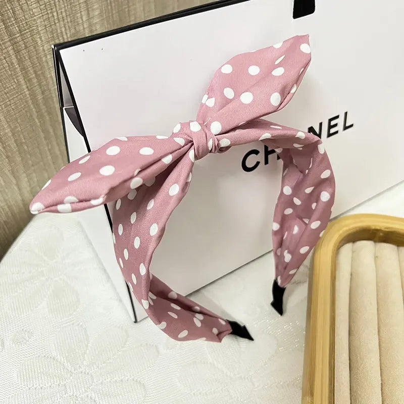 2024 Fashion Trend Women Wide Headband Bow Knot Cross Sweet Korean Style Polka Dot Hairband Cute Hair Hoop Headwear Headdress