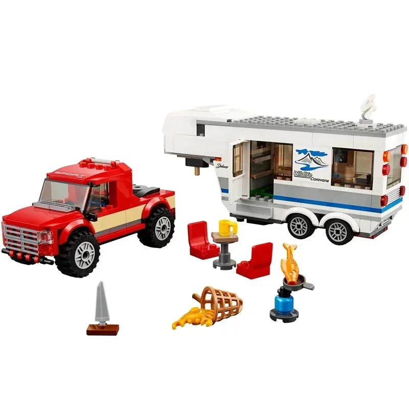 344pcs City series Pickup Caravan Car Building Blocks Bricks Parent-child camping rv Toys for Children Christmas Gifts Outdoor