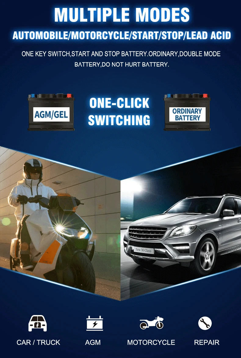 FOXSUR 12V/24V 8A Smart Battery Charger Automatic Start Fast Charger Use For Car Motorcycle Truck Deepcycle Wet Dry Lead Acid