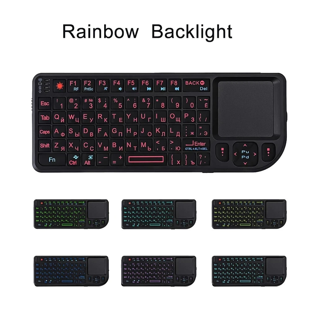 Backlit Mini Wireless Keyboard French Azerty Spanish In Russian Language With Touchpad N Air Mouse For PC Smart TV Box RGB Kit