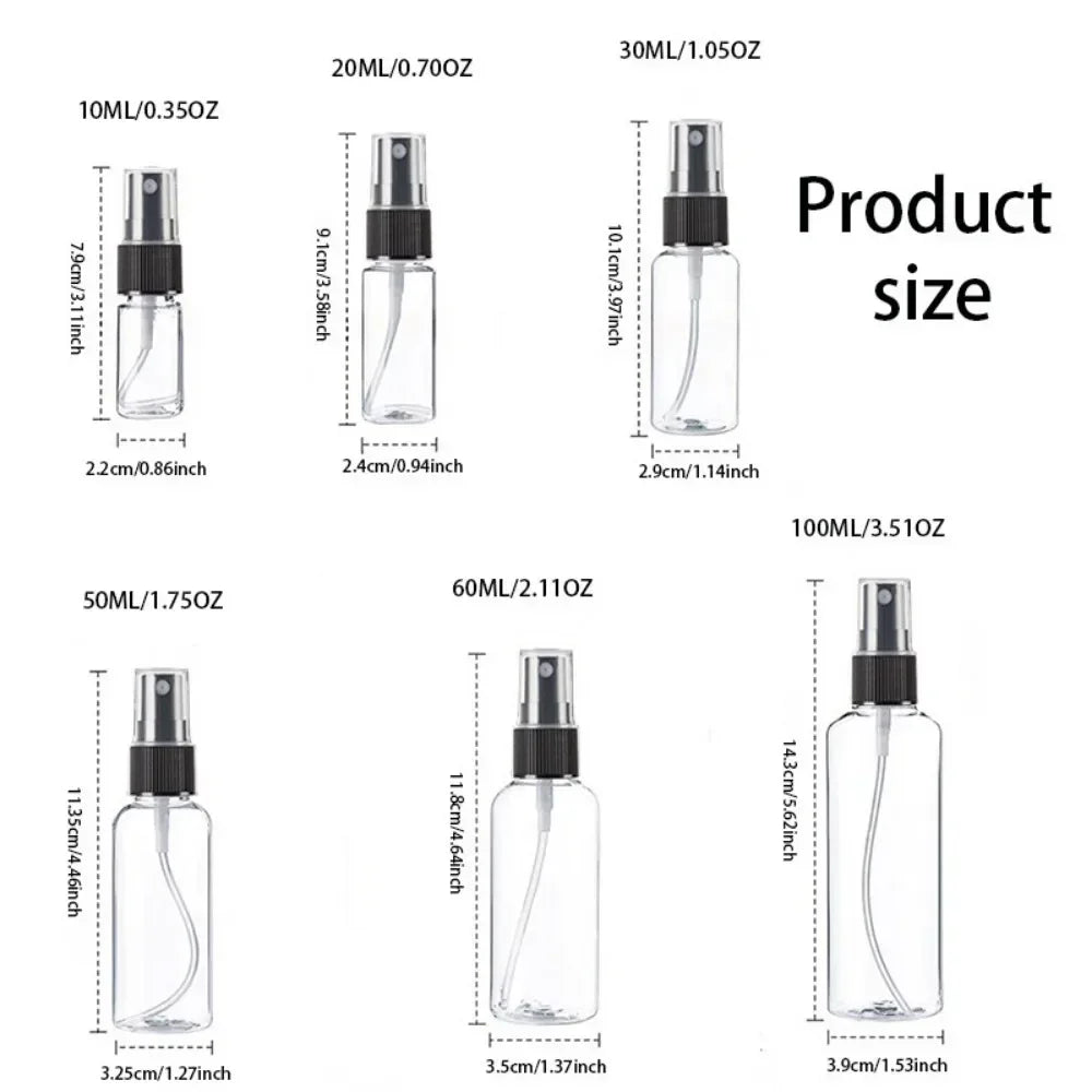 50PCS 10/20/30/50/60/100ml Refillable Empty Portable Clear Plastic Bottle Fine Mist Spray Alcohol Travel Perfume Atomizer Bottle