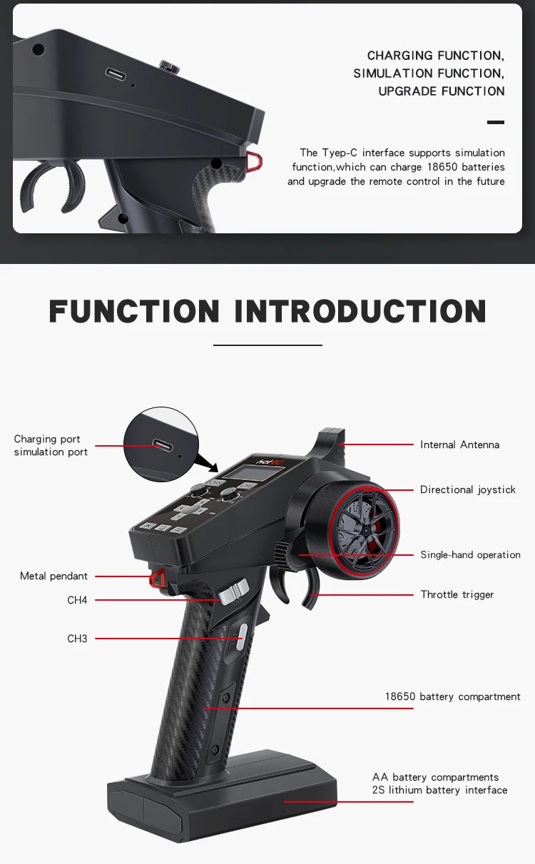 Hotrc CT-6A CT-4A 6CH 4CH 2.4GHz Radio System Transmitter Remote Controller with F-06A F-04A 6Ch Receiver for RC Car Boat Tank