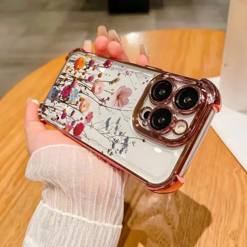 Luxury Plating Clear Flower Case For Realme 15 14 Pro Plus 15T 5G C53 C51 C55 C15 C20 C35 C33 C85 12 13 9 Pro Plus GT 7 Cover