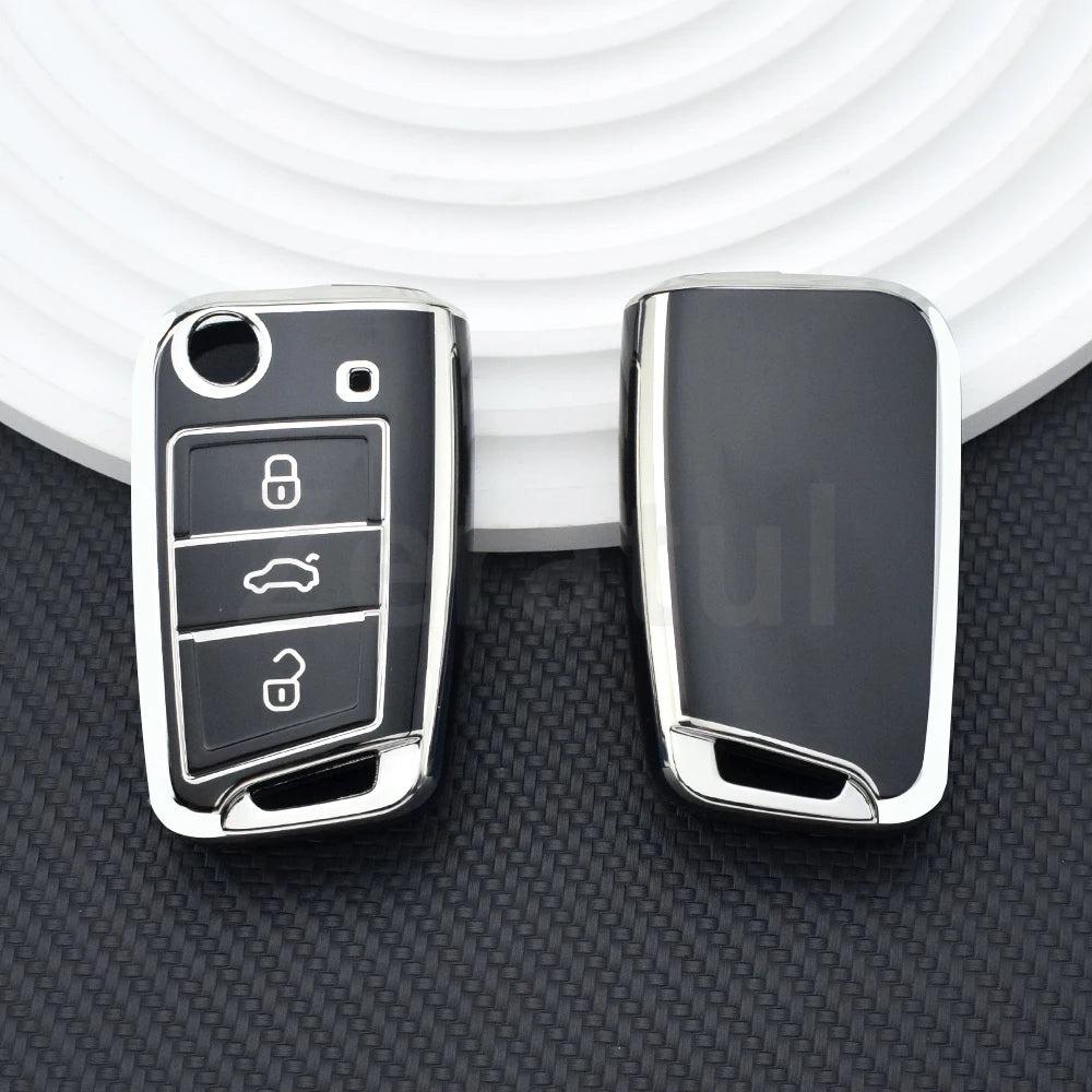 TPU Car TPU Folding Key Cover Shell For VW Volkswagen MK7 GTI 7 Golf 7 Golf R Skoda Octavia A7 SEAT Bag Case Holder Protector
