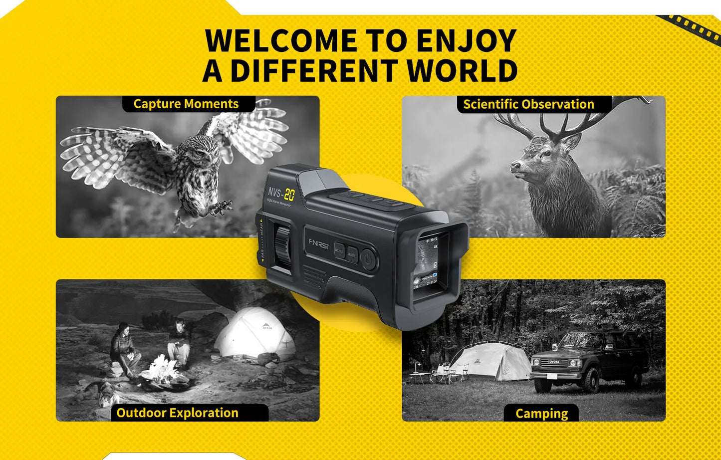 FNIRSI Telescope NVS-20 4K HD Monocular Night Vision Goggles 6X Digital Zoom 300m Hunting Camping Scope Day and Night Dual Use