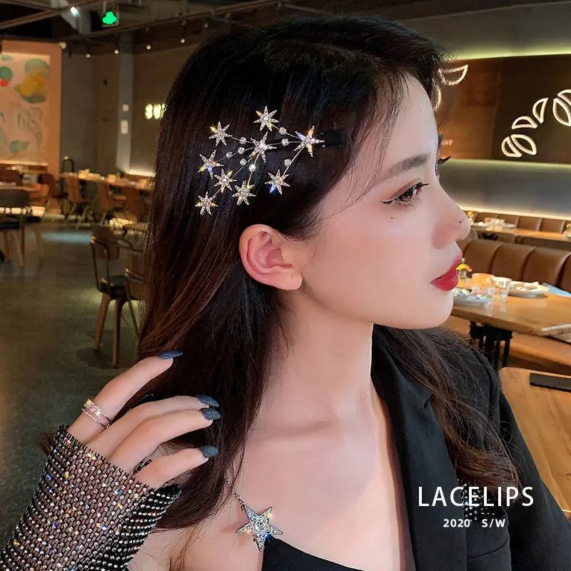 New Women Luxury Elegant Shining Full Stars Silver Gold Hair Clips Sweet Hair Ornament Headband Hairpin Fashion Hair Accessories