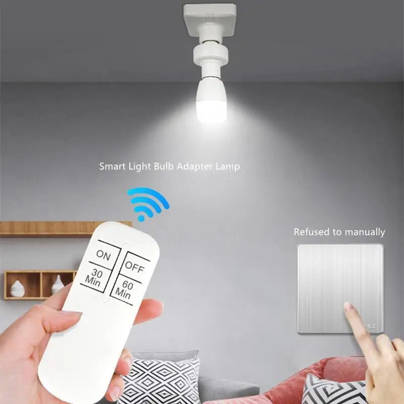 Smart Light Switch Timer Wireless Remote Control E27 LED Lamp Holder Bulb Base Socket ON/OFF 110V-240V 20M Range Battery Powered