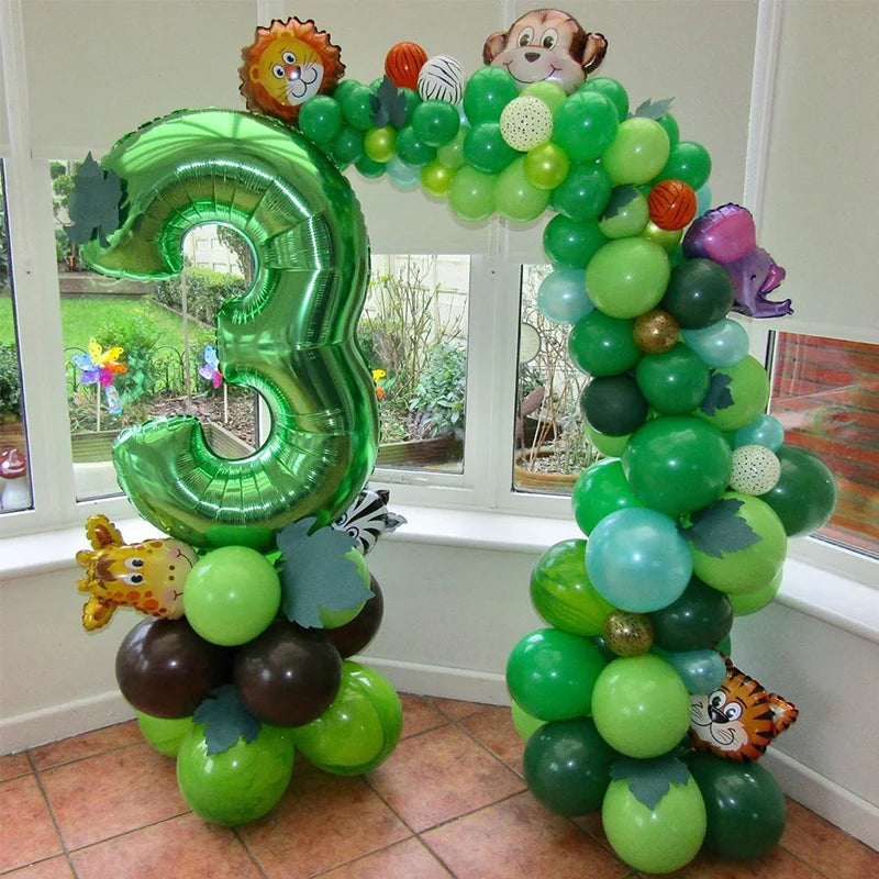 40pcs Retro Dark Green Balloons Set Confetti Balloon Jungle Safari Animal Birthday Party Decorations Kids Boy Baby Shower Favors