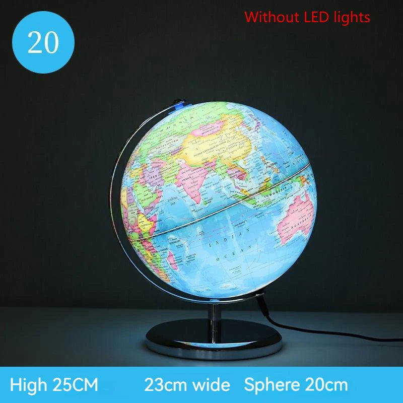 20/25cm World Globe English Version World Map Globe With Led Light Geography Educational Teaching Decorations Supplies