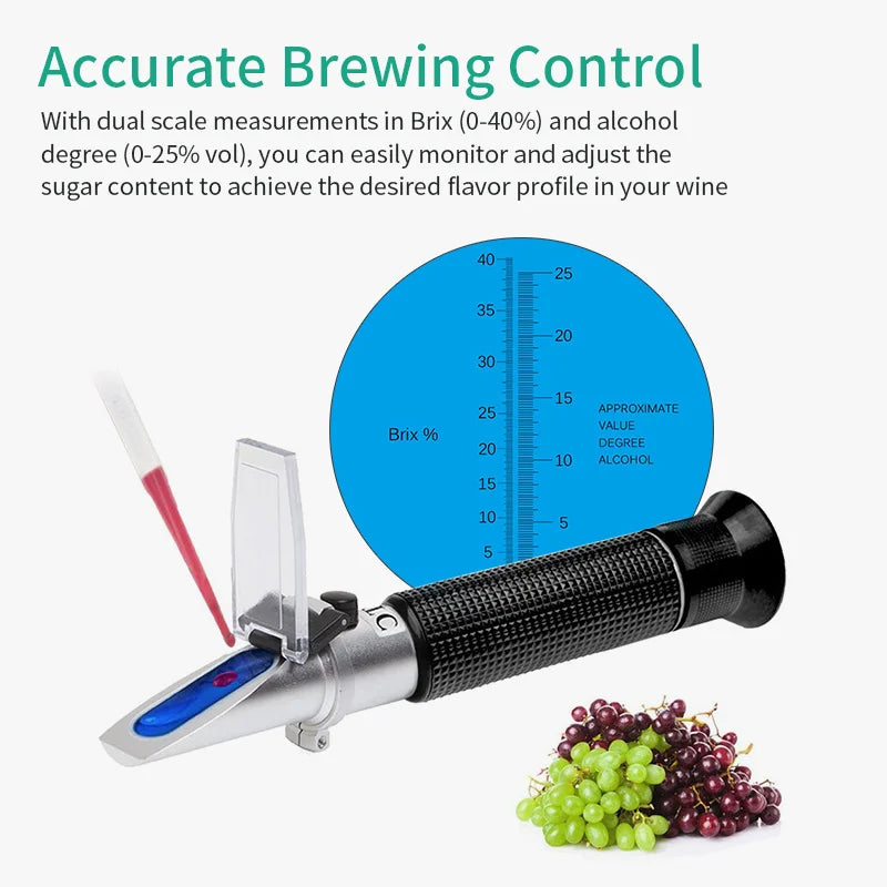 LPPCOLTD Handheld Alcohol Sugar Refractometer Tester Wine Concentration Meter Densitometer 0-25% Alcohol Beer 0-40% Brix Grapes