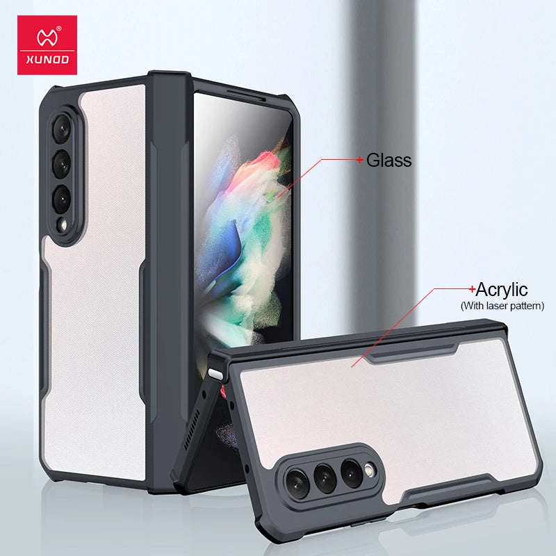 Xundd Foldable Case For Samsung Galaxy Z Fold 3 4 5 6 Fold 7 Airbag Shockproof Shell Glass&PC&TPU Protection Cover z 플립4 케
