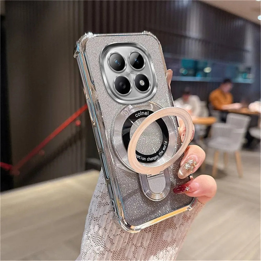 Glitter 4-Point Anti Fall Plating Kickstand Phone Case For Infinix Note 60 50 30 40 Pro 50X 50S Smart 20 10 9 8 7 Magnetic Cover