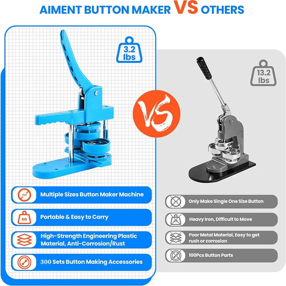 3 IN 1 Pin Badge Button Maker Machine with 300Pcs Button Parts+3 Size Molds+3 Size Circle Cutter, DIY Badges Making Machine Set