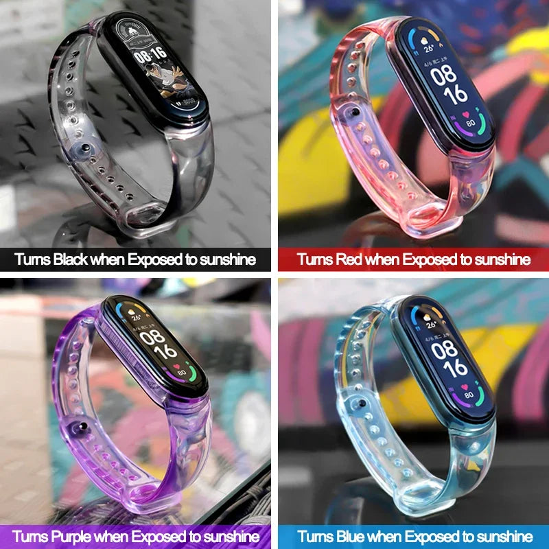 Discoloration Strap For Xiaomi Mi Band 7 6 5 4 3 Silicone Transparent Color Chang Watchband For Miband6 7 5 4 Bracelet Wristband