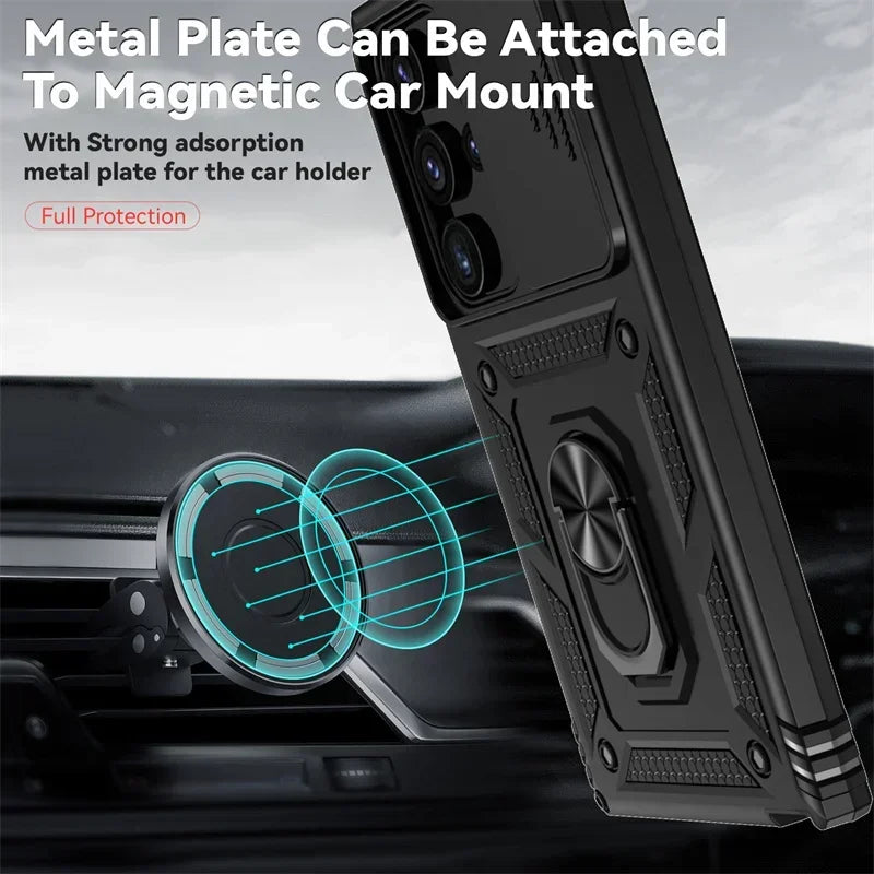 Armor Shockproof Phone Case For Samsung Galaxy S24 S23 S22 S21 S20 S10 Ultra S23FE S21FE Note 20 Lens Protect Ring Holder Cover