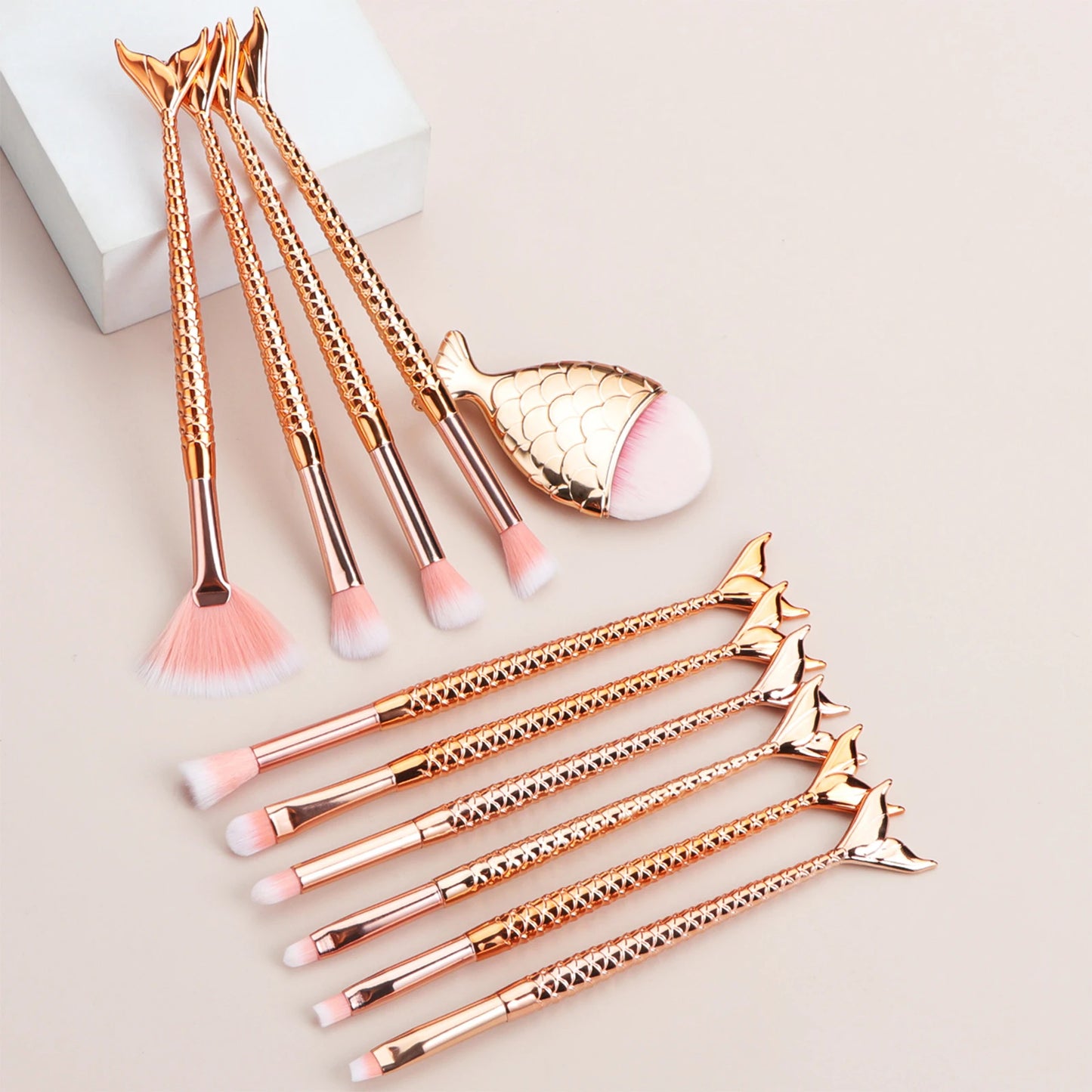 11 pcs mermaid makeup brushes, fish tail makeup brush set, beauty tools