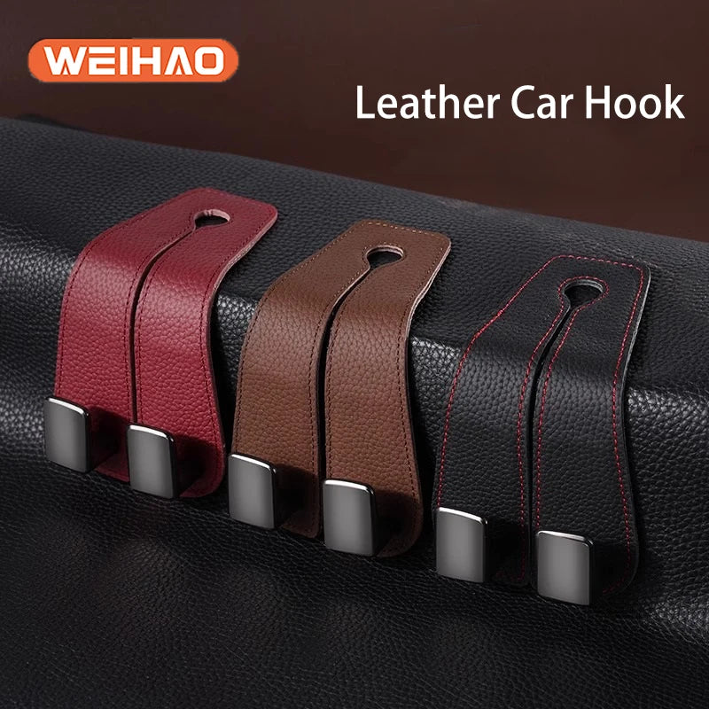 Real Leather Car Hook Seat Rear Front Seat Storage Bag Storage Bag Small Hook Clothes Sundries Hanger Clip Auto Car Parts