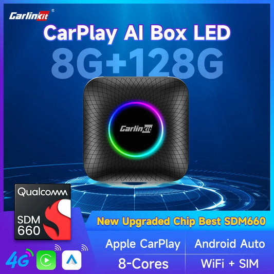 CarlinKit Android 13 SDM660 6225 CarPlay Ai Box LED 8-Cores Wireless Android Auto& CarPlay Car USB Adapter 64G 128G FOTA Upgrade