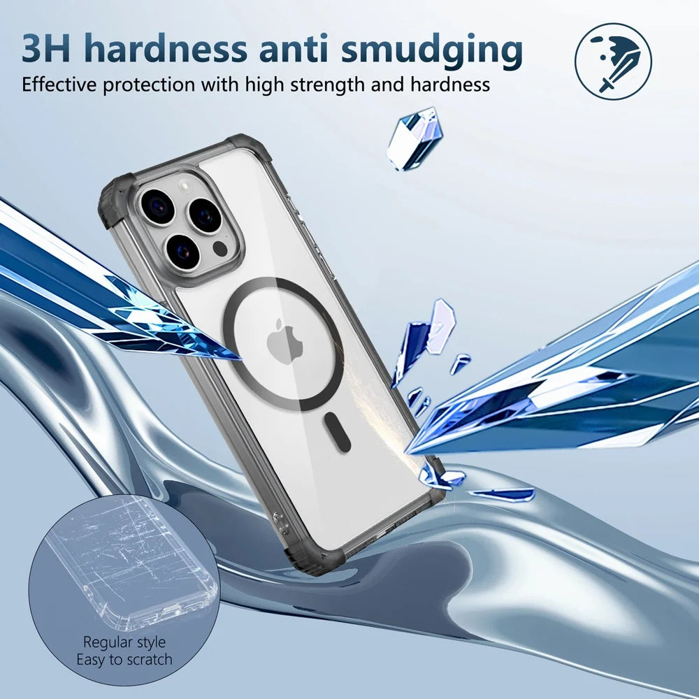 Shockproof Armor Transparent Hard Case For iPhone 16 15 14 13 12 Pro Max 16Pro 15Pro iPhone16 For Magsafe Wireless Charge Covers