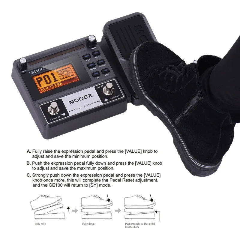 MOOER GE100 Guitar Multi-effects Processor Effect Pedal with Loop Record Tuning Tap Tempo Rhythm Scale & Chord Lesson Function