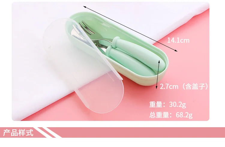 3pcs Children Spoon Forks Box Kids Stainless Steel Kids Cutlery Portable Baby Feeding Utensils Baby Spoons Baby Tableware Set