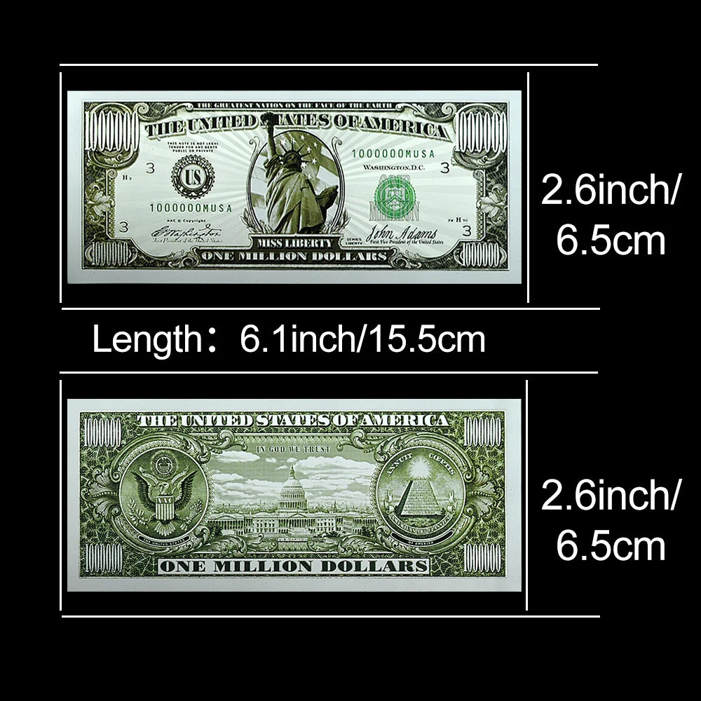 10pcs US Statue of Liberty Silver Banknotes One Million Dollars Bills Commemorative Bank Notes Home Decor Crafts