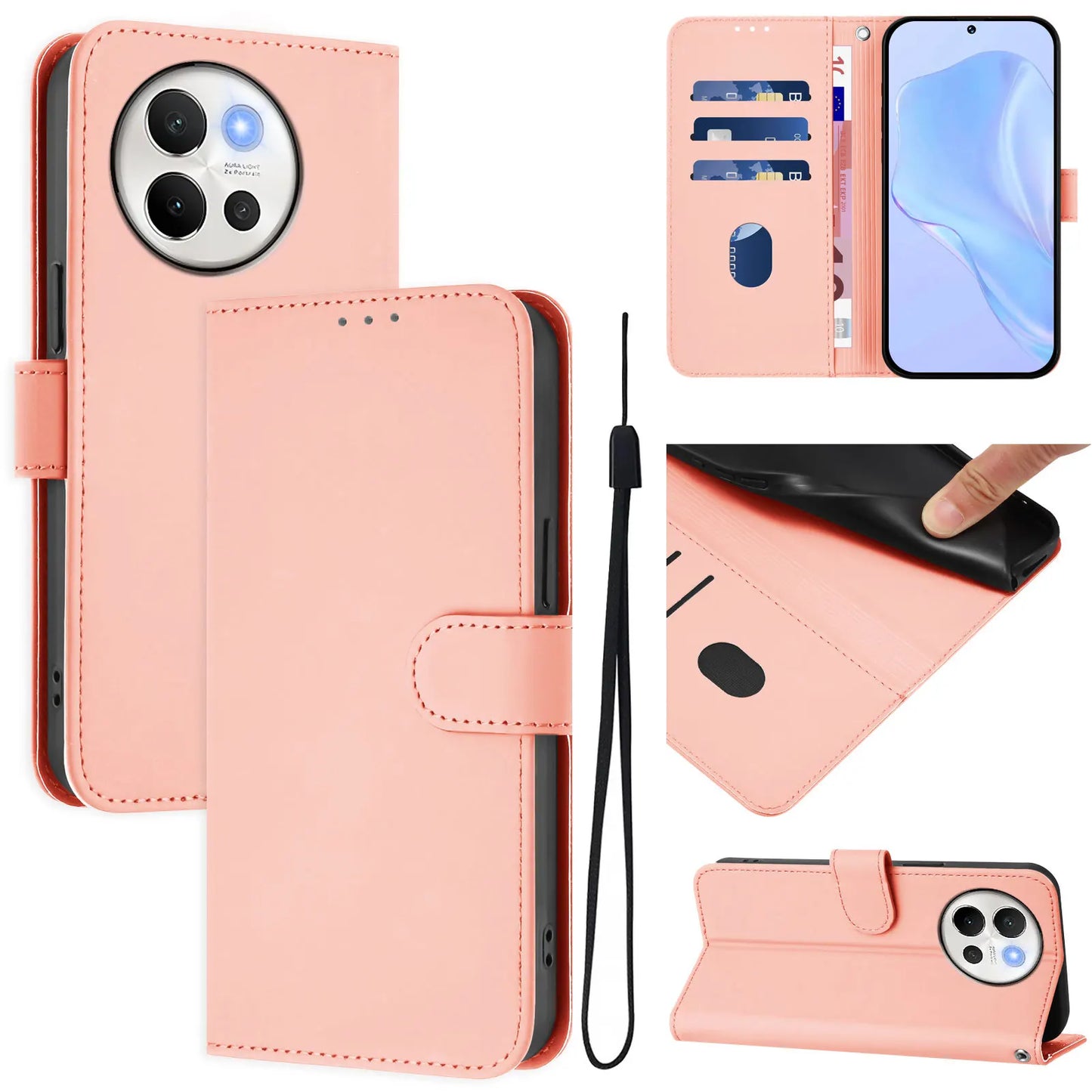Flip Leather Phone Case for VIVO V40 V40e V40 SE V50 V50e V60 Lite T4X T4 T3X T2 Case Pinkycolor Wallet Back Cover